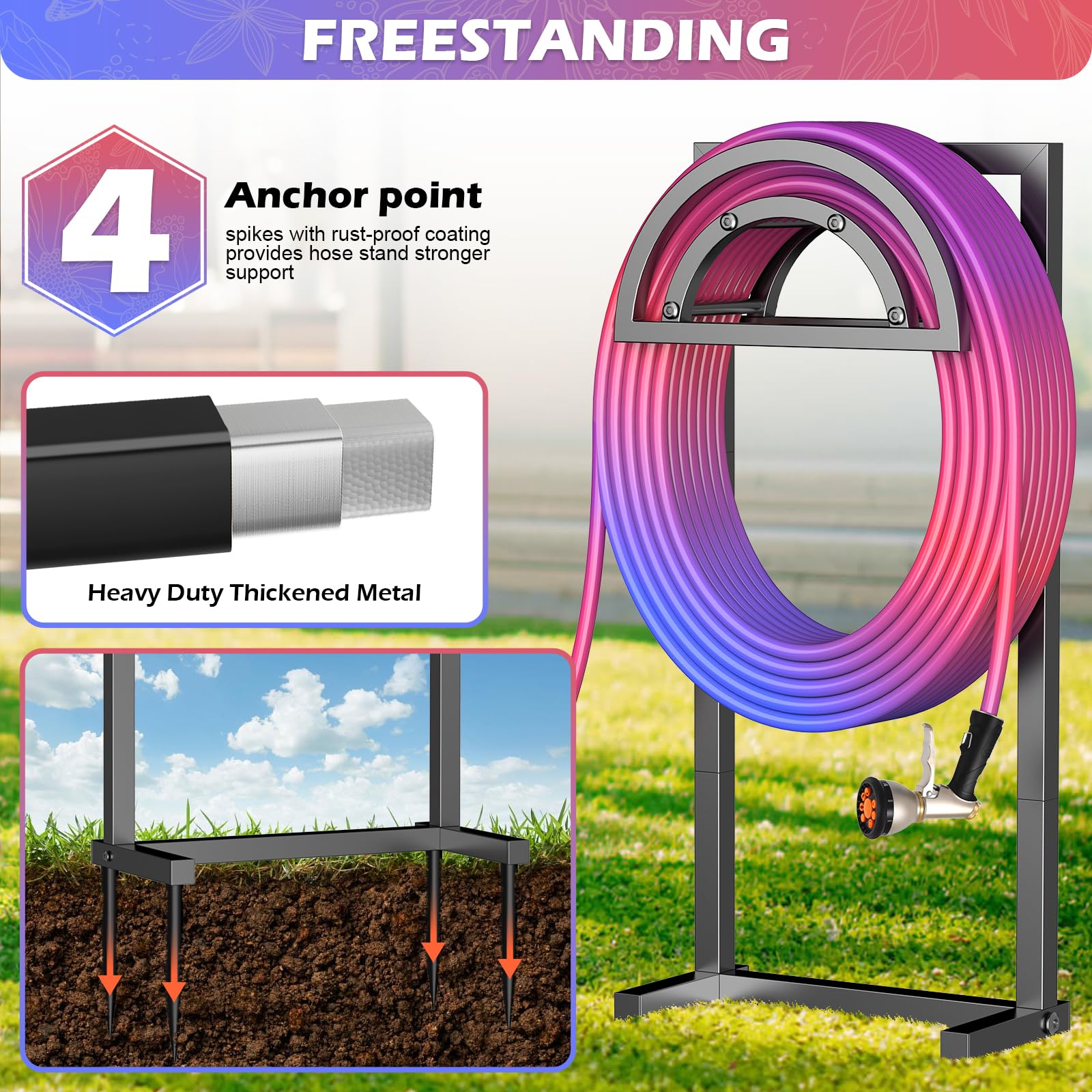 OLV arc-design hose rack reduces tangles for simple watering