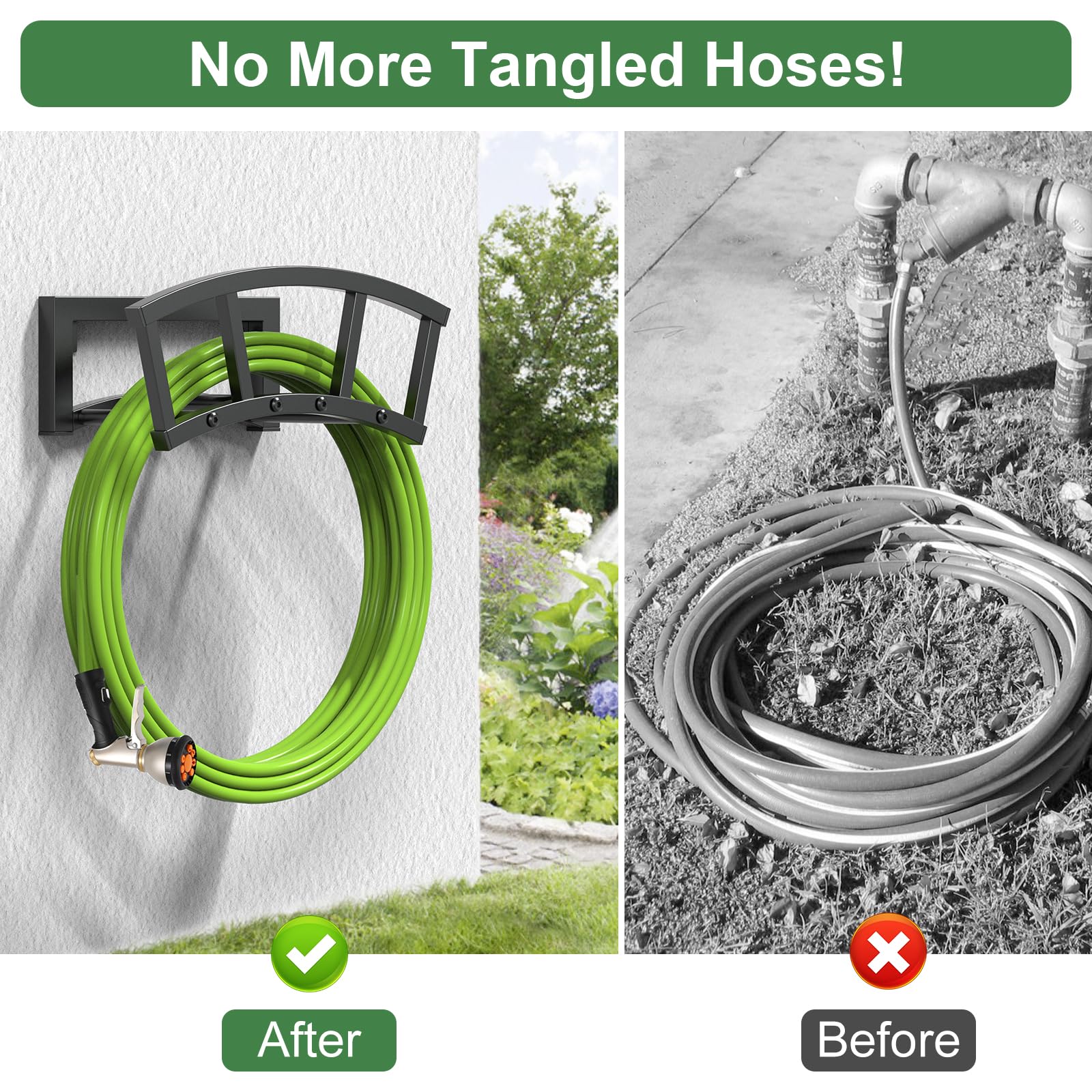 OLV wall-mounted hose hanger arch design reduces kinks and tangles.