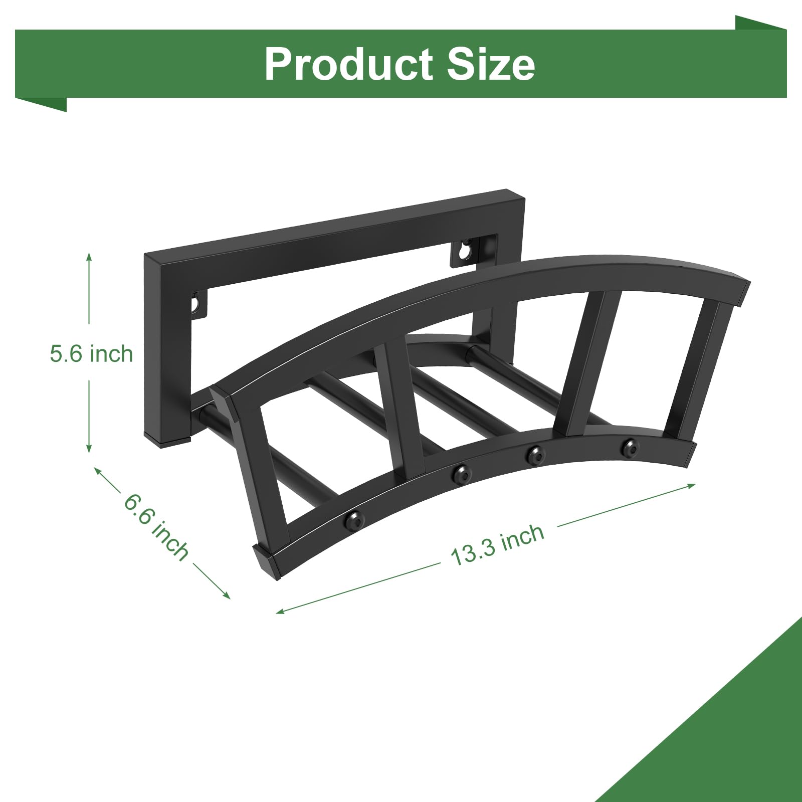 OLV water hose holder dimensions 13.3 by 6.6 by 5.6 inches.