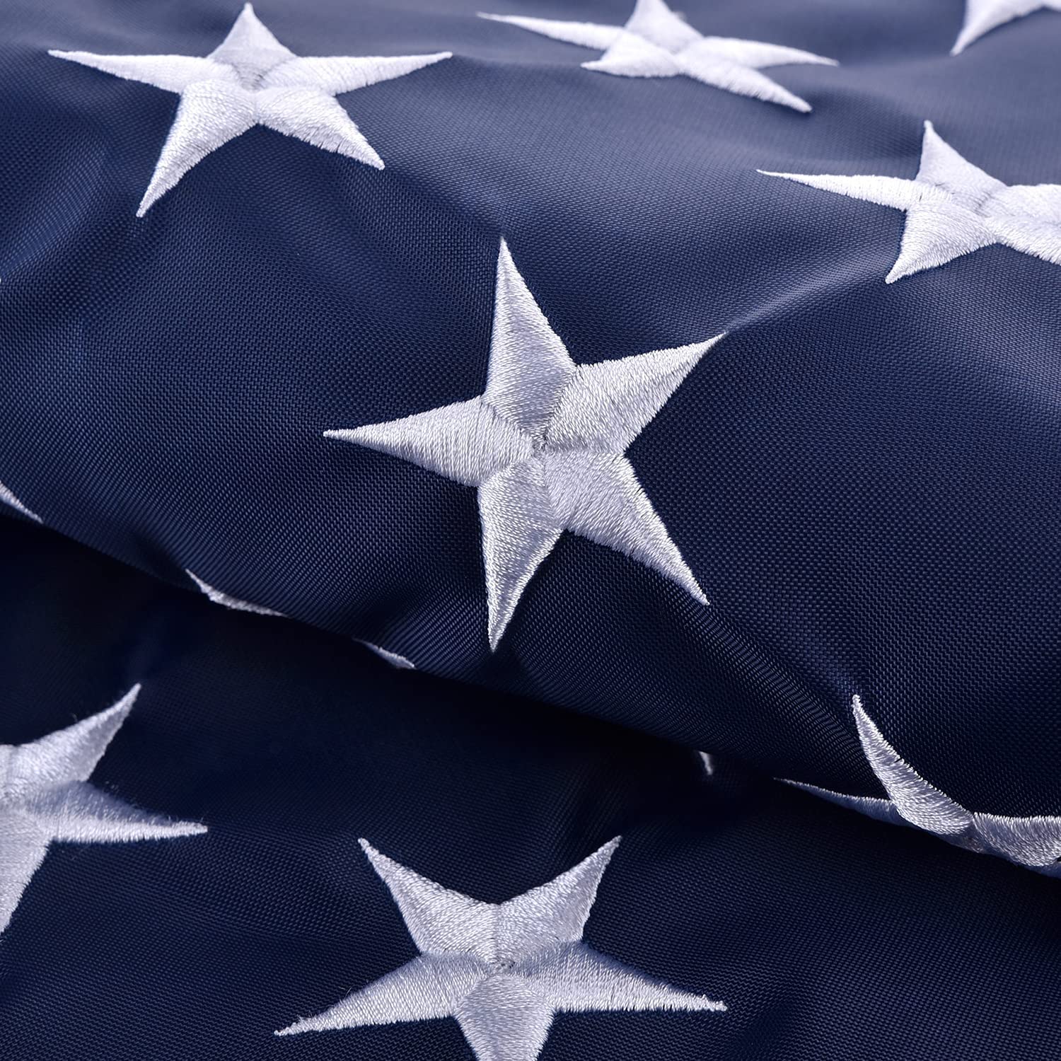 Olycole flag close-up of embroidered stars showing premium craftsmanship