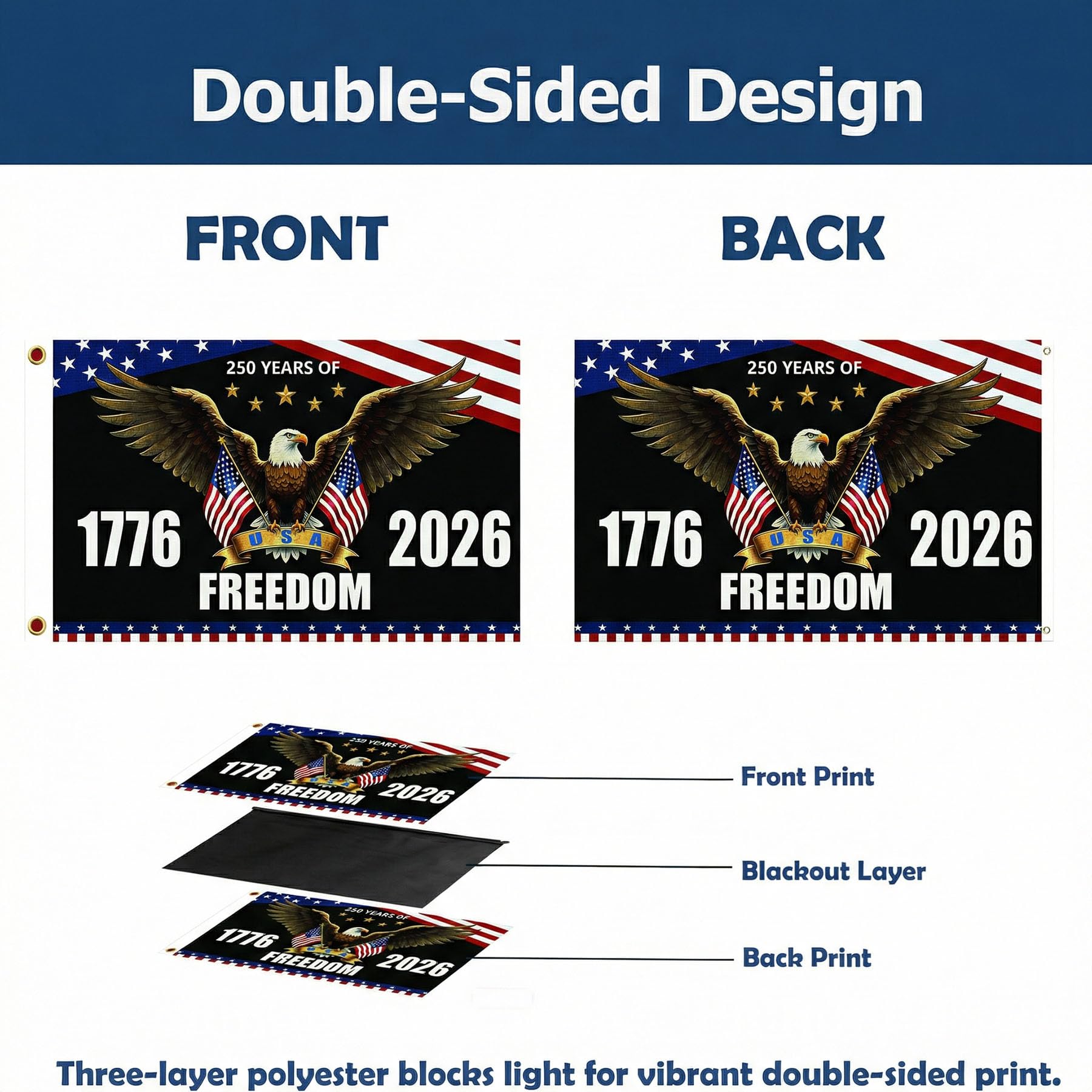 OMCleaner double-sided eagle-design flag for prominent outdoor patriotic displays.
