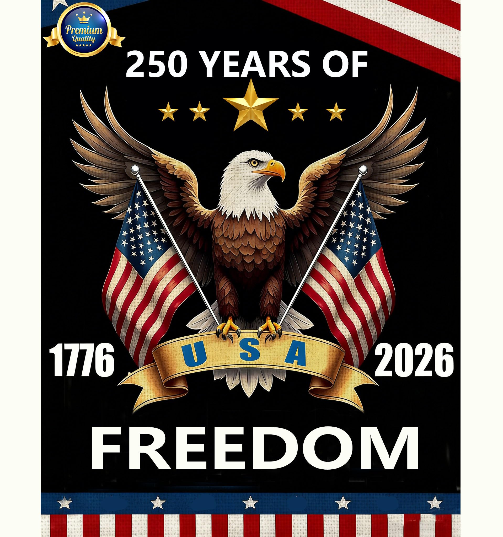 OMCleaner garden flag 12x18 with 1776-2026 design, enhances curb appeal for patriotic holidays.