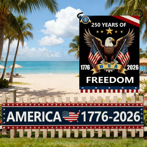 OMCleaner patriotic banner 80x18 for bold porch or fence displays, visible from distance.