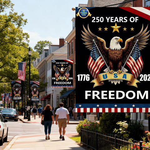 OMCleaner weatherproof polyester fabric, durable for year-round outdoor display.