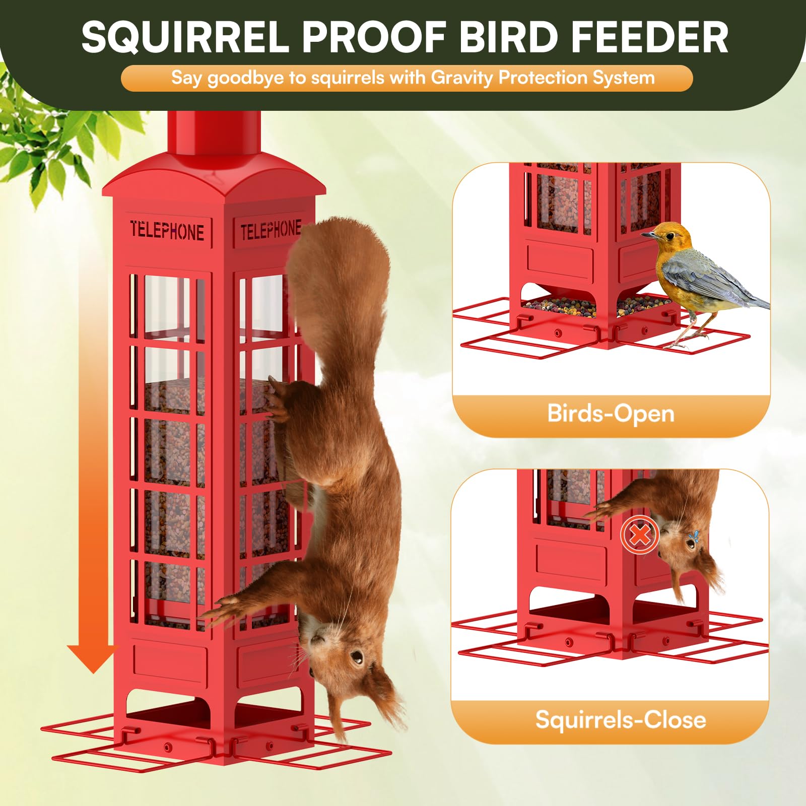 OMEUTY red feeder showing 3lb capacity and sturdy construction for multiple birds.