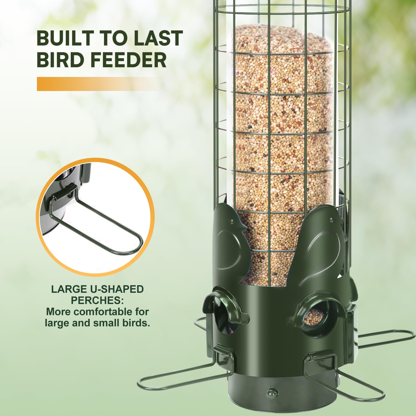 OMEUTY 3 lb capacity feeder reduces refilling while keeping seeds fresh.