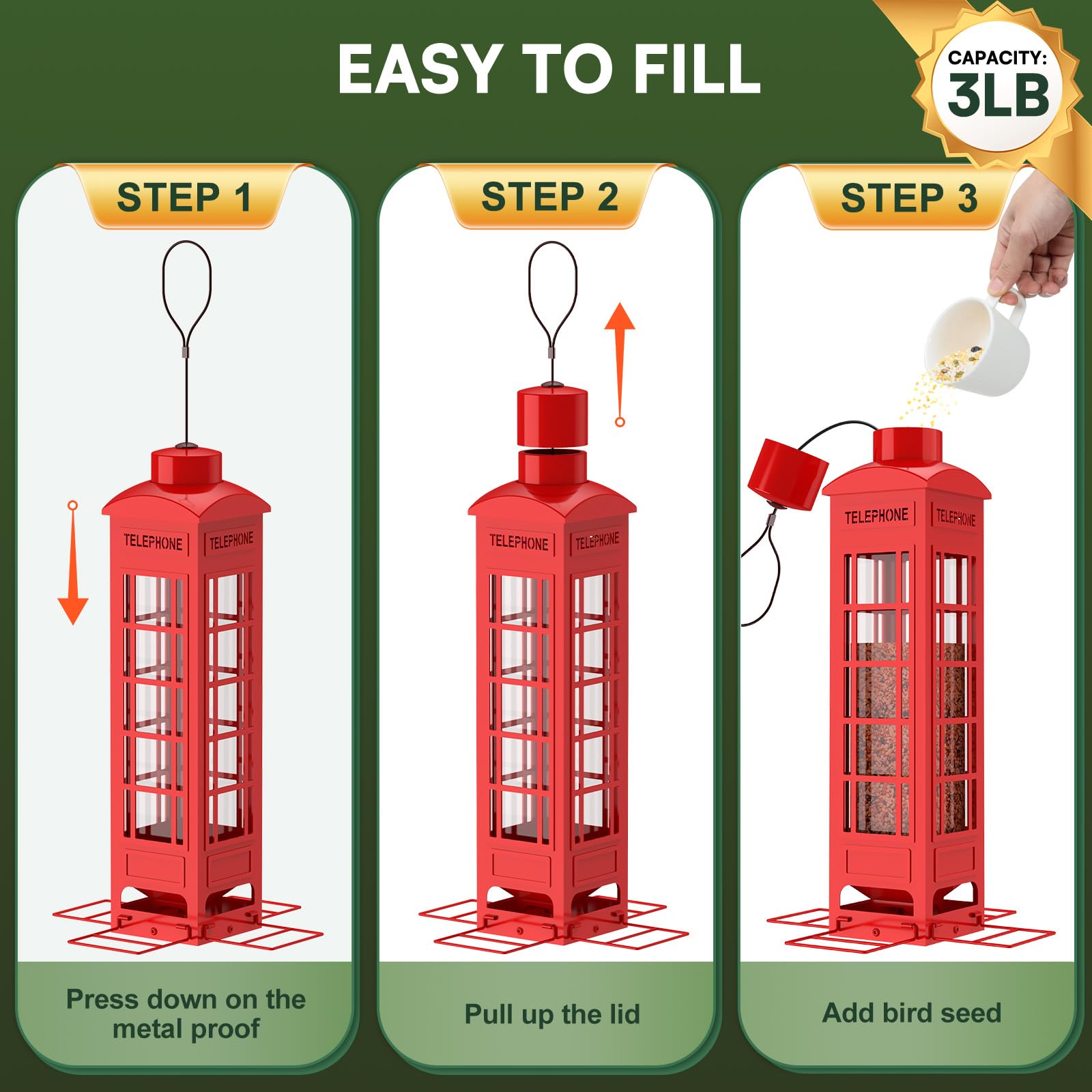 OMEUTY red feeder designed to attract cardinals to a backyard feeding station.