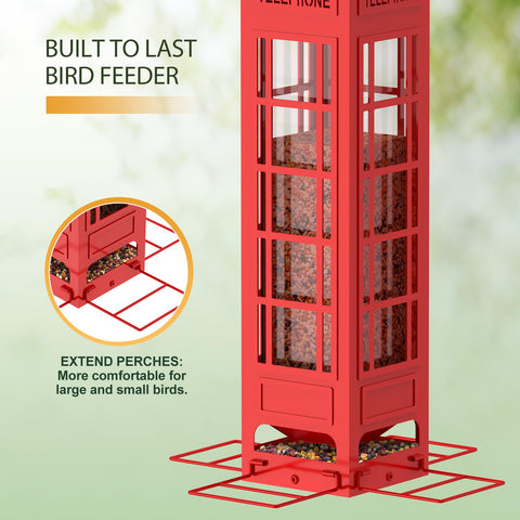 OMEUTY red metal-mesh feeder built to endure outdoor conditions and deter squirrels.