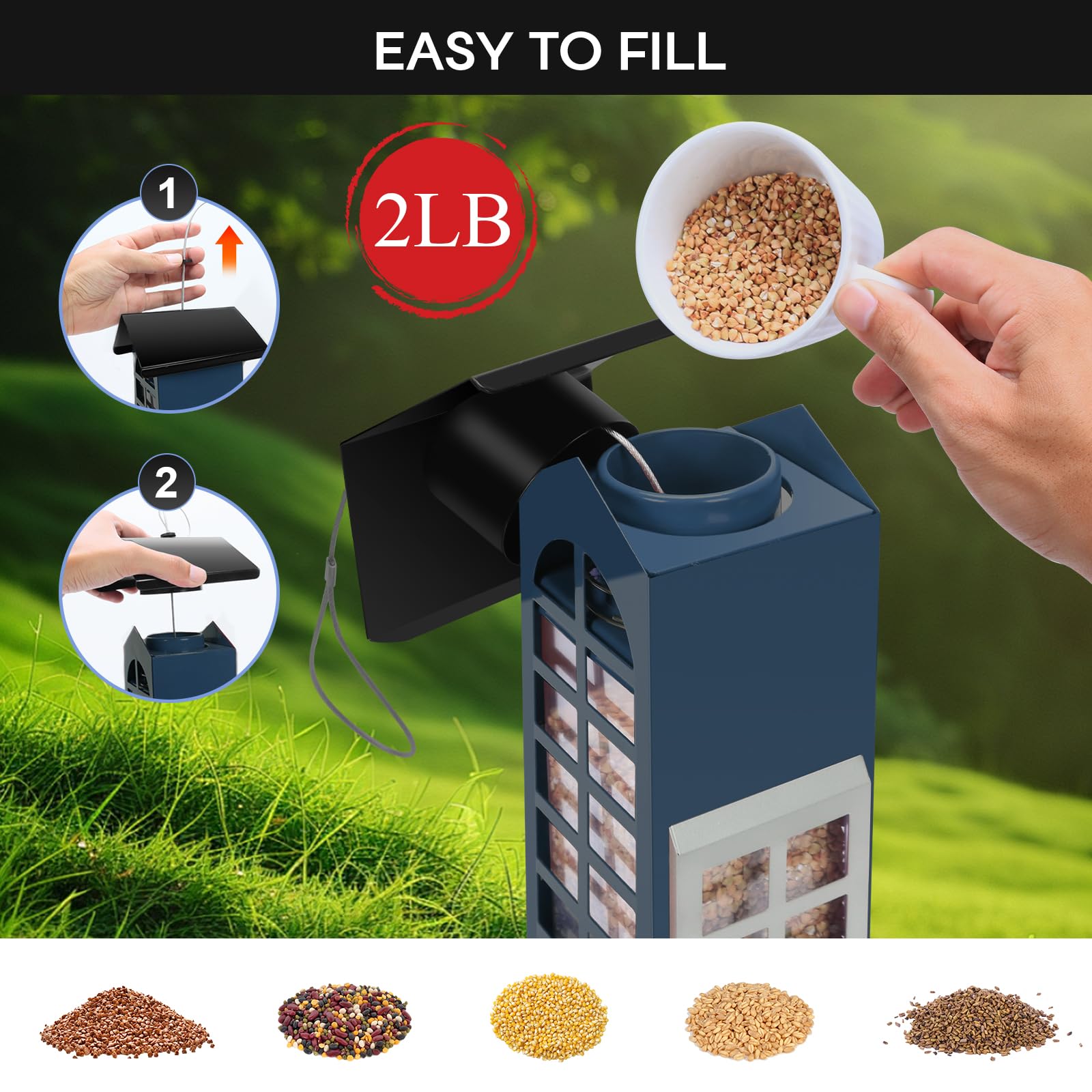 OMEUTY feeder with four ports supports multiple birds.