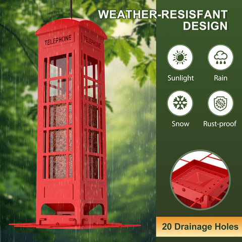 OMEUTY red feeder with four feeding ports for cardinals, finches, and chickadees.