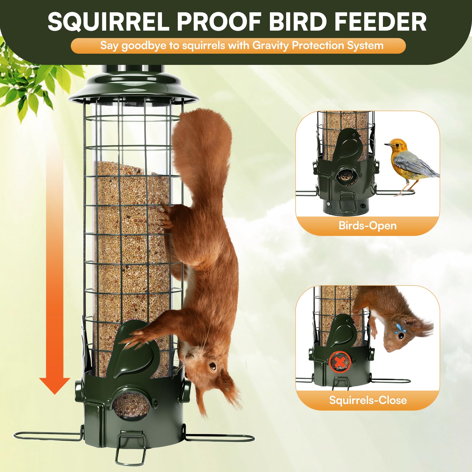 OMEUTY metal bird feeder with rust-resistant coating for all-season outdoor use.