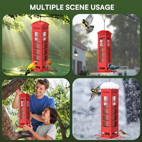 OMEUTY large-capacity red feeder enabling multi-bird feeding with low refills.