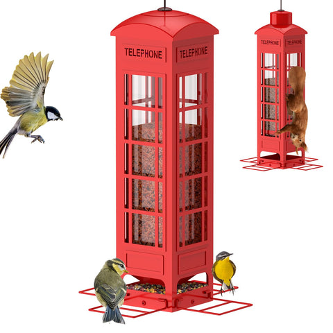 OMEUTY red squirrel-proof feeder with weight-activated perches protects seeds for cardinals.