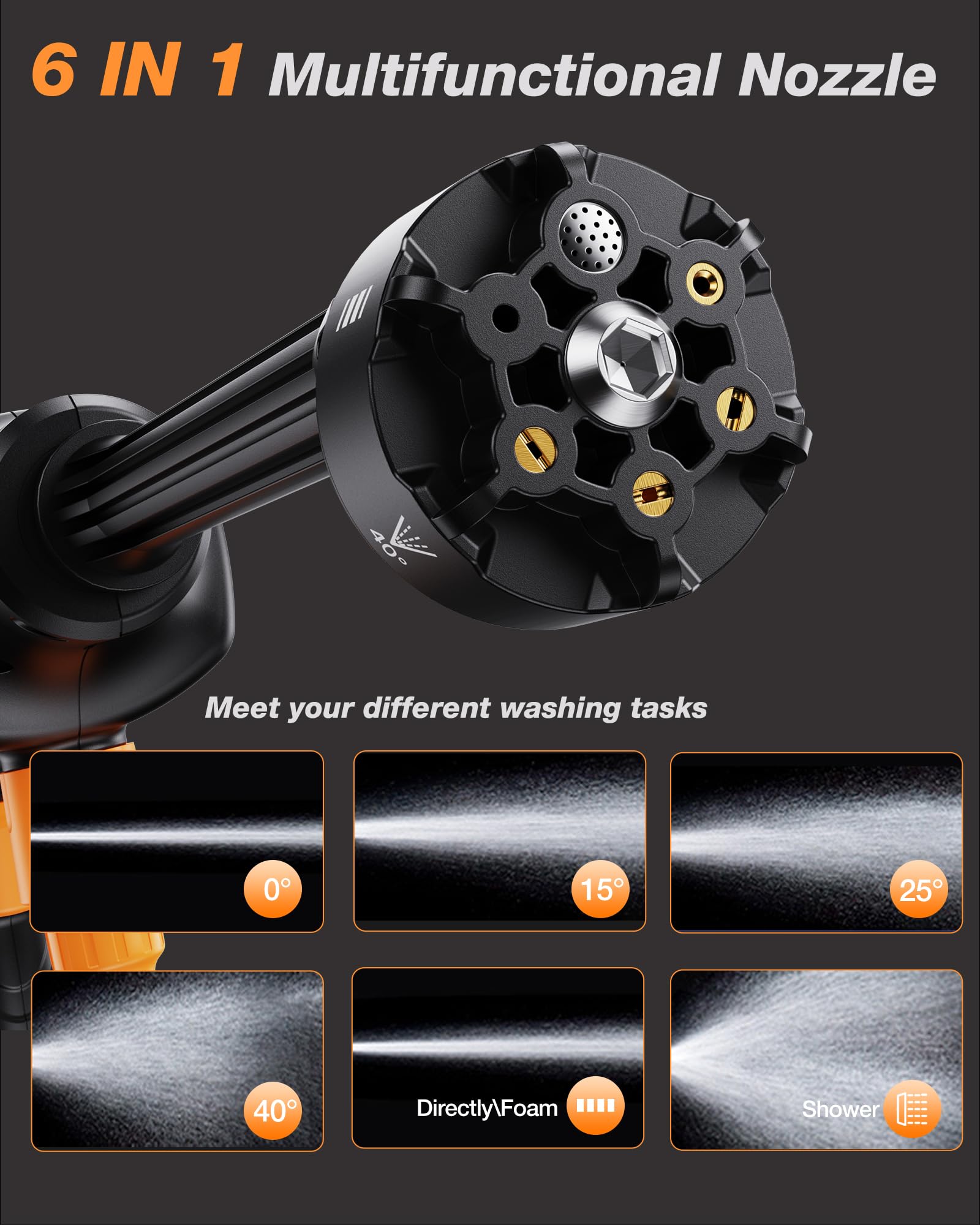 OMGEXTRD 6-in-1 nozzle settings for versatile tasks and surfaces.