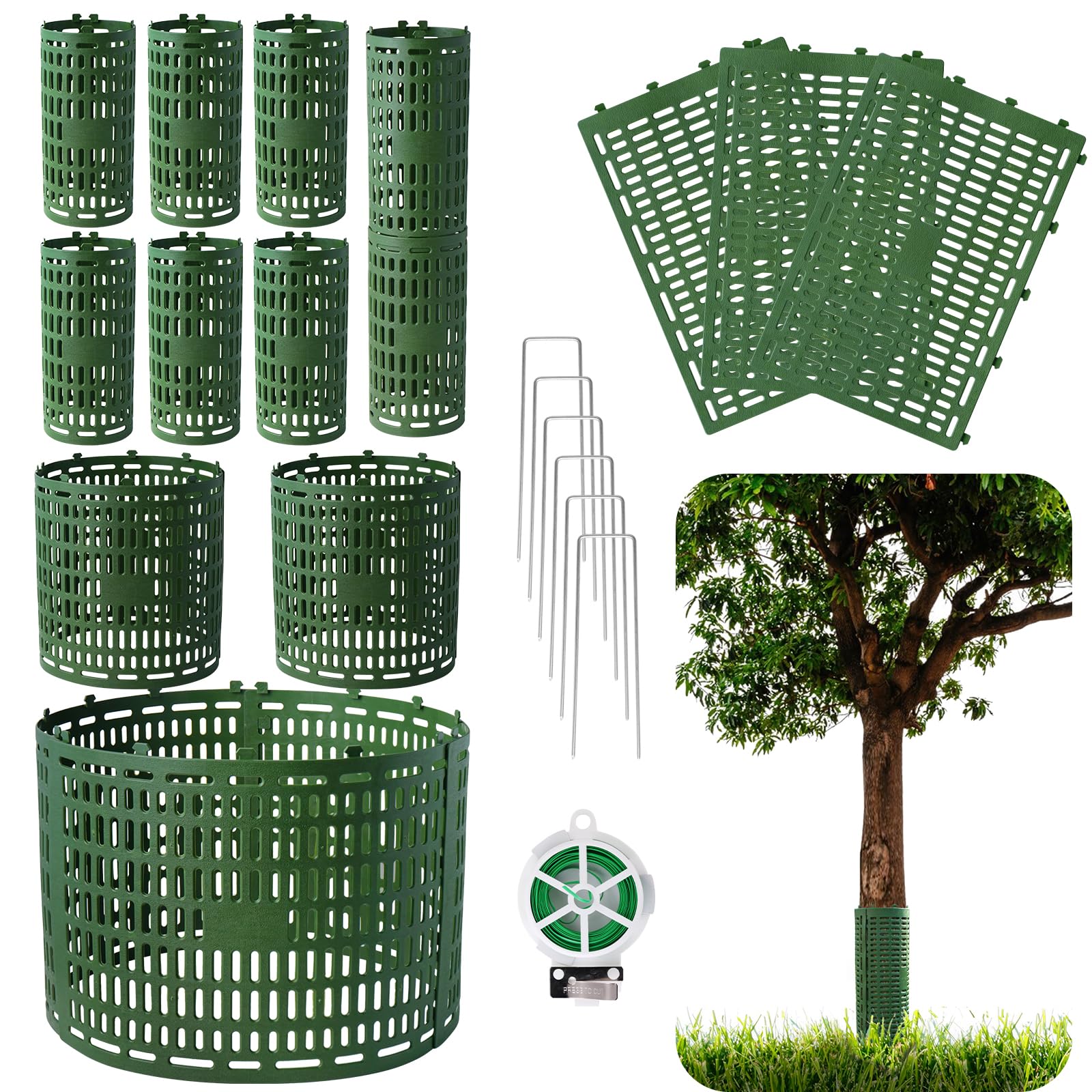 Omirome tree trunk protector assembled around a young sapling for secure protection.