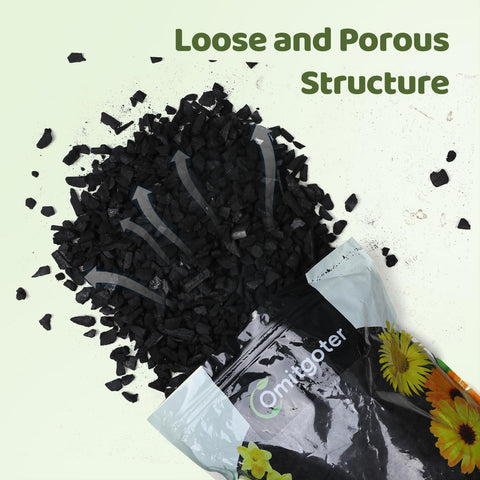 Omitgoter Horticultural Charcoal aerated-soil boosts root growth in potted plants.