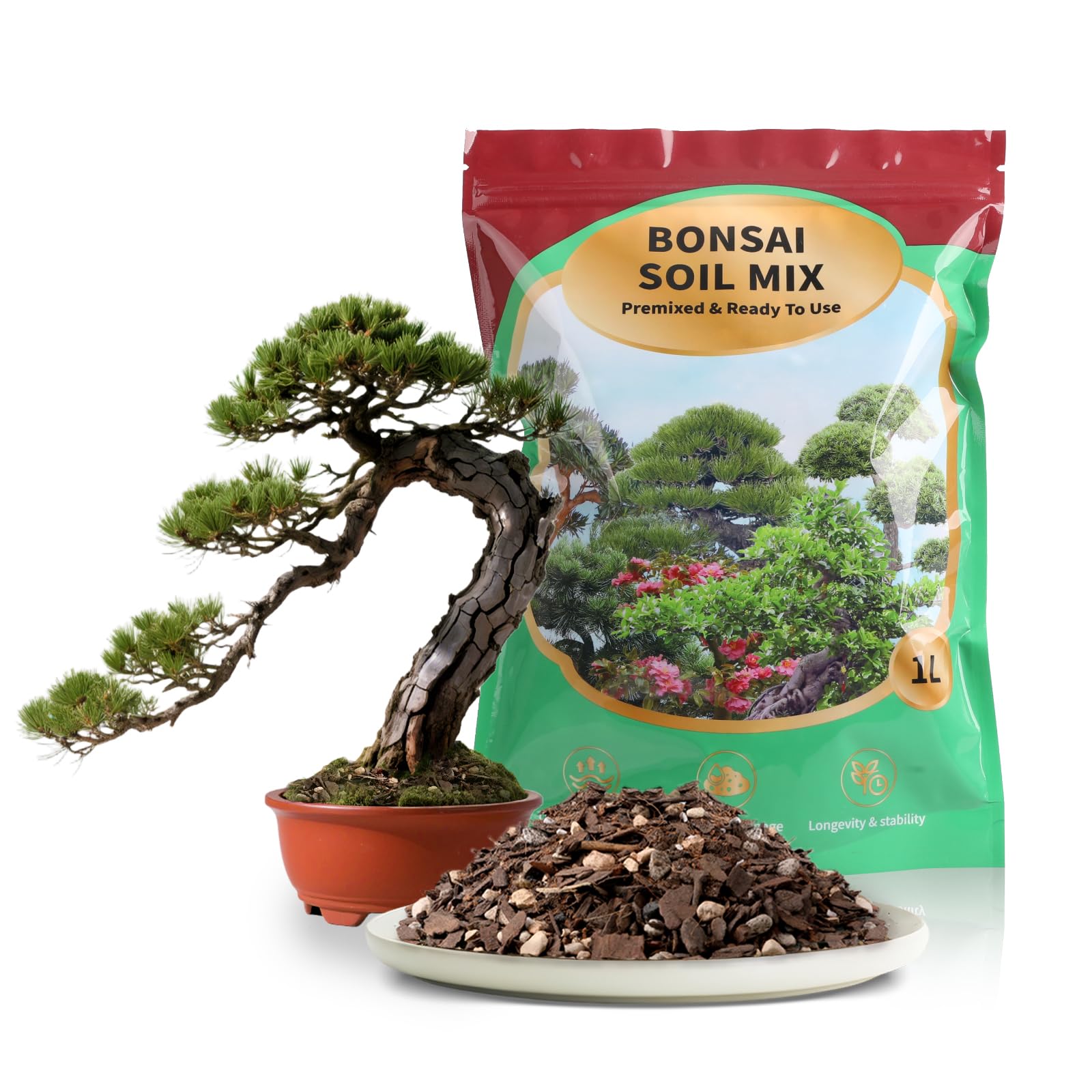 Omitgoter Premium Bonsai Soil 1qt shows aerated mix for healthy roots