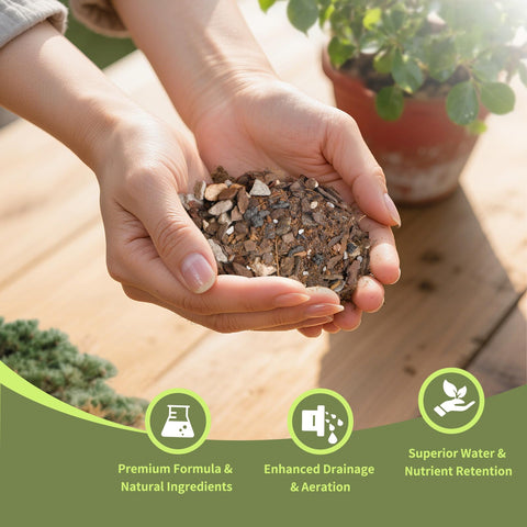 Pine bark and perlite in Omitgoter soil balance nutrients for bonsai