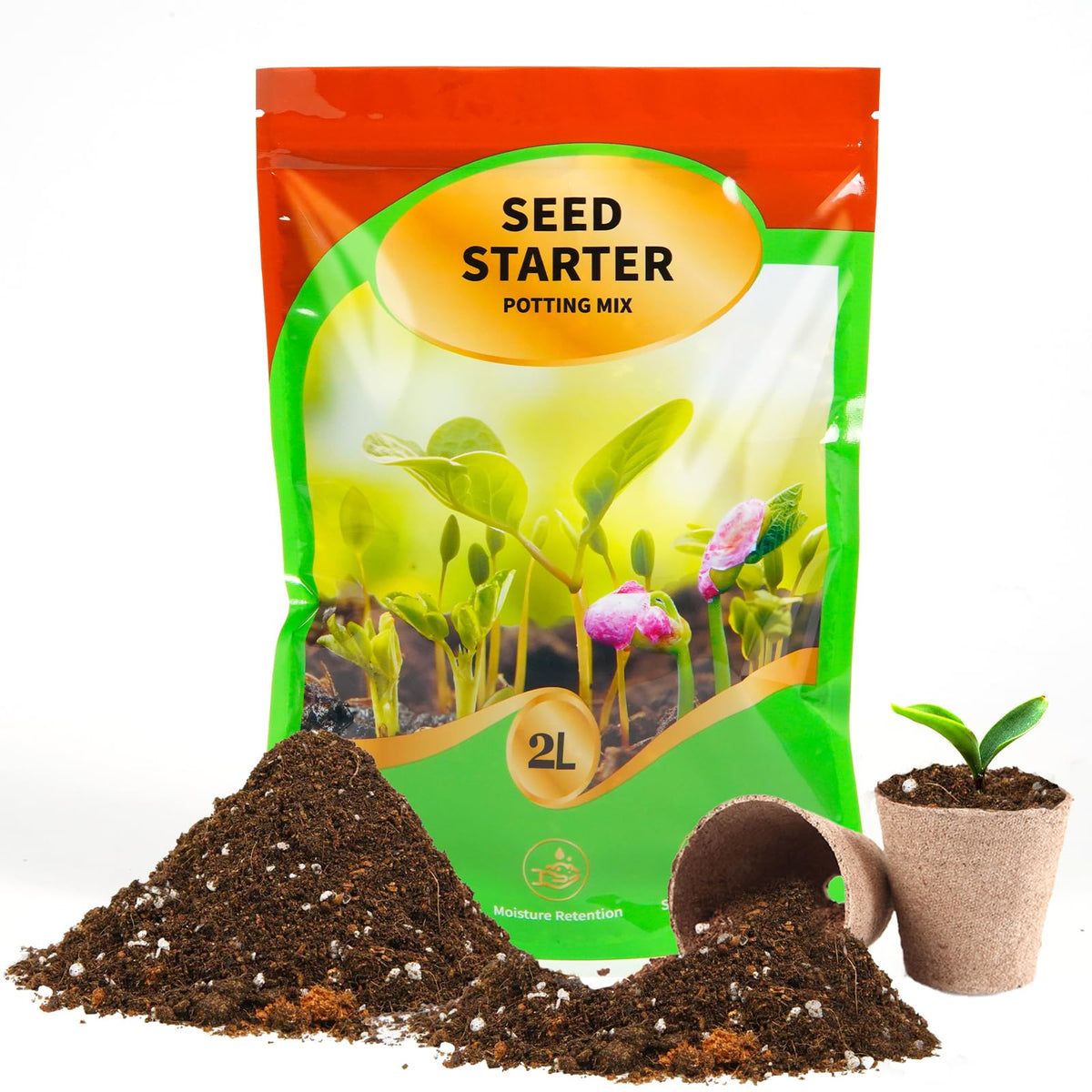 Omitgoter seedling soil 2qt bag close-up, ready-to-use mix for strong germination.