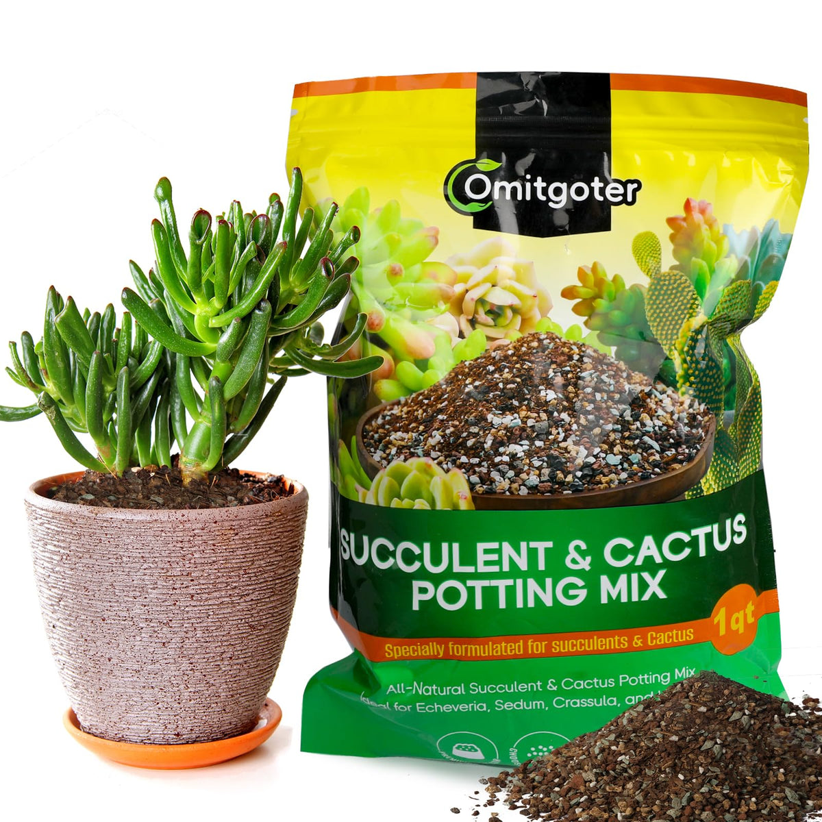 Omitgoter succulent soil 1qt bag for indoor pots improves drainage and aeration.