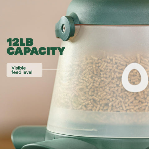 Omlet No Waste Feeder stand setup for flexible placement in the run.