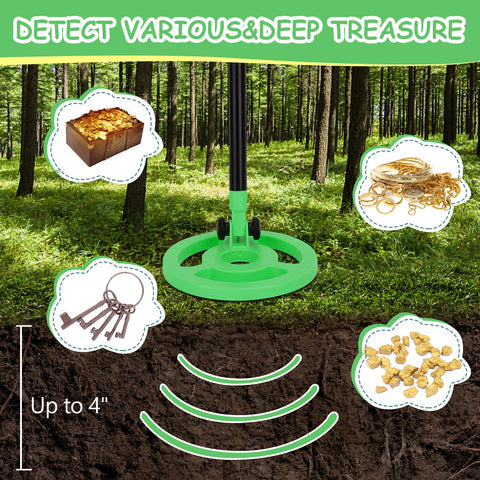 OMMO kids metal detector LCD display with puppy animation.