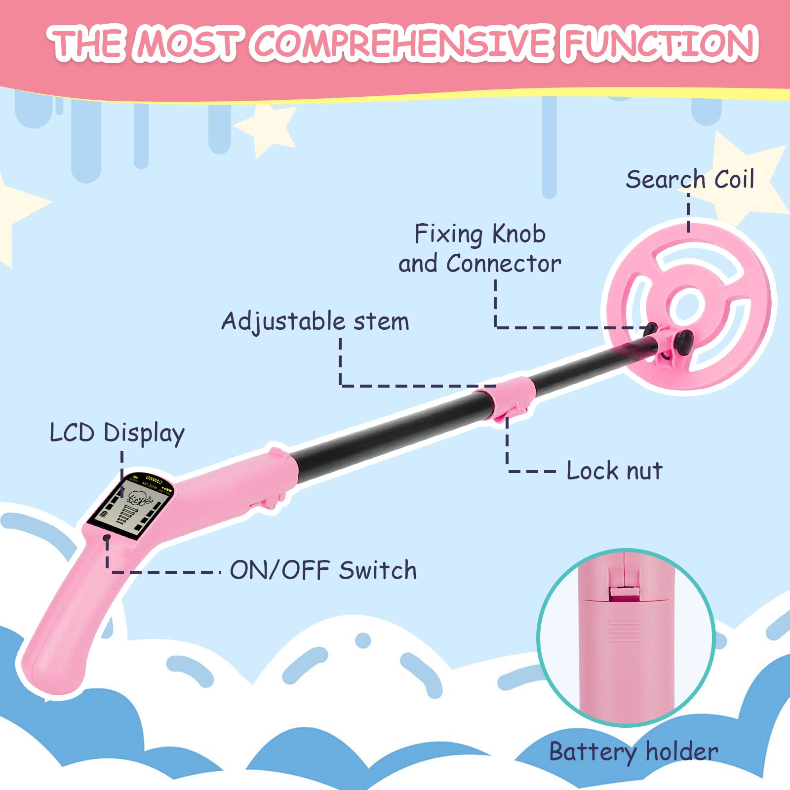 OMMO included accessories detector 9V battery shovel and rake
