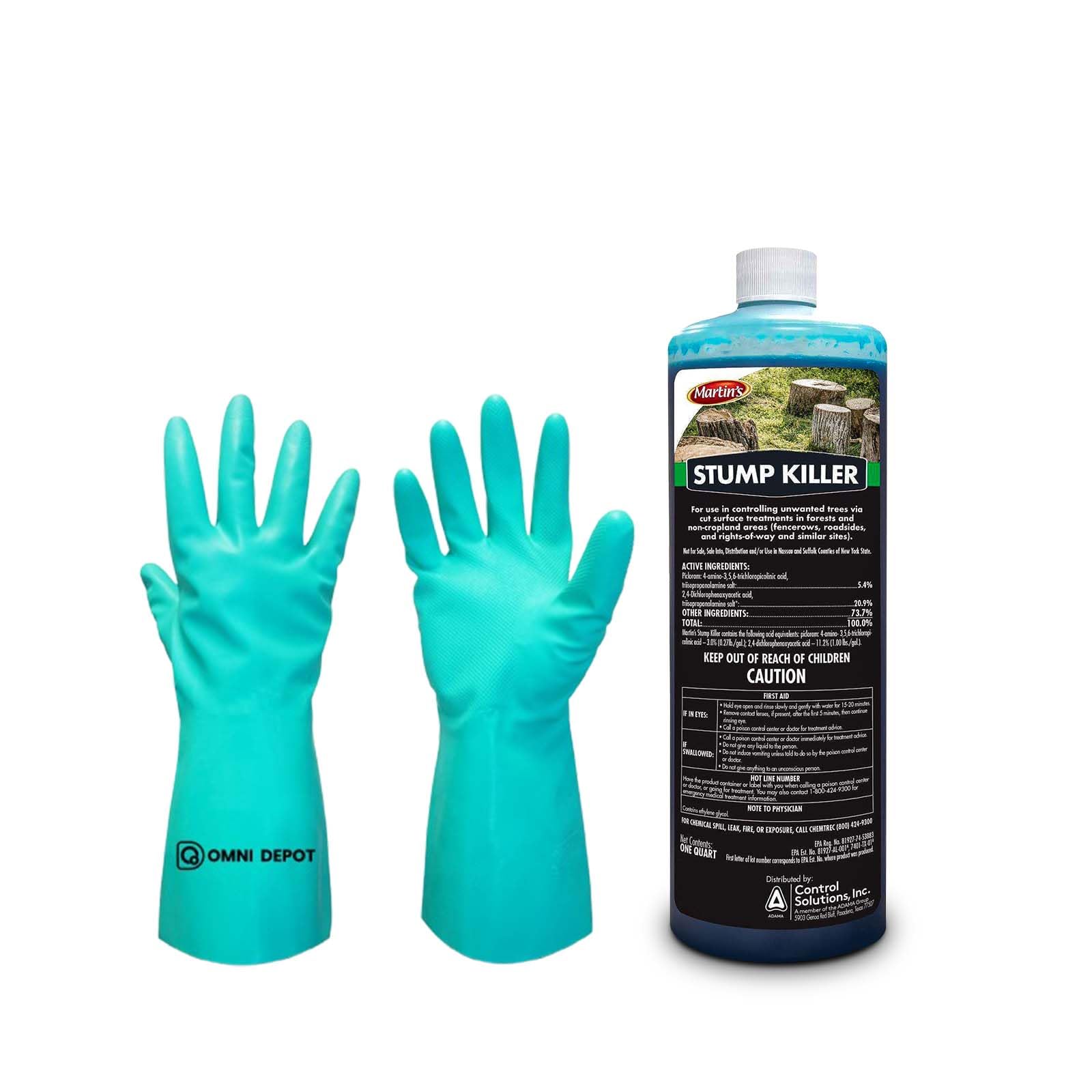 OMNI DEPOT Martin Stump Killer bottle closeup with ready-to-use formula for quick treatment.