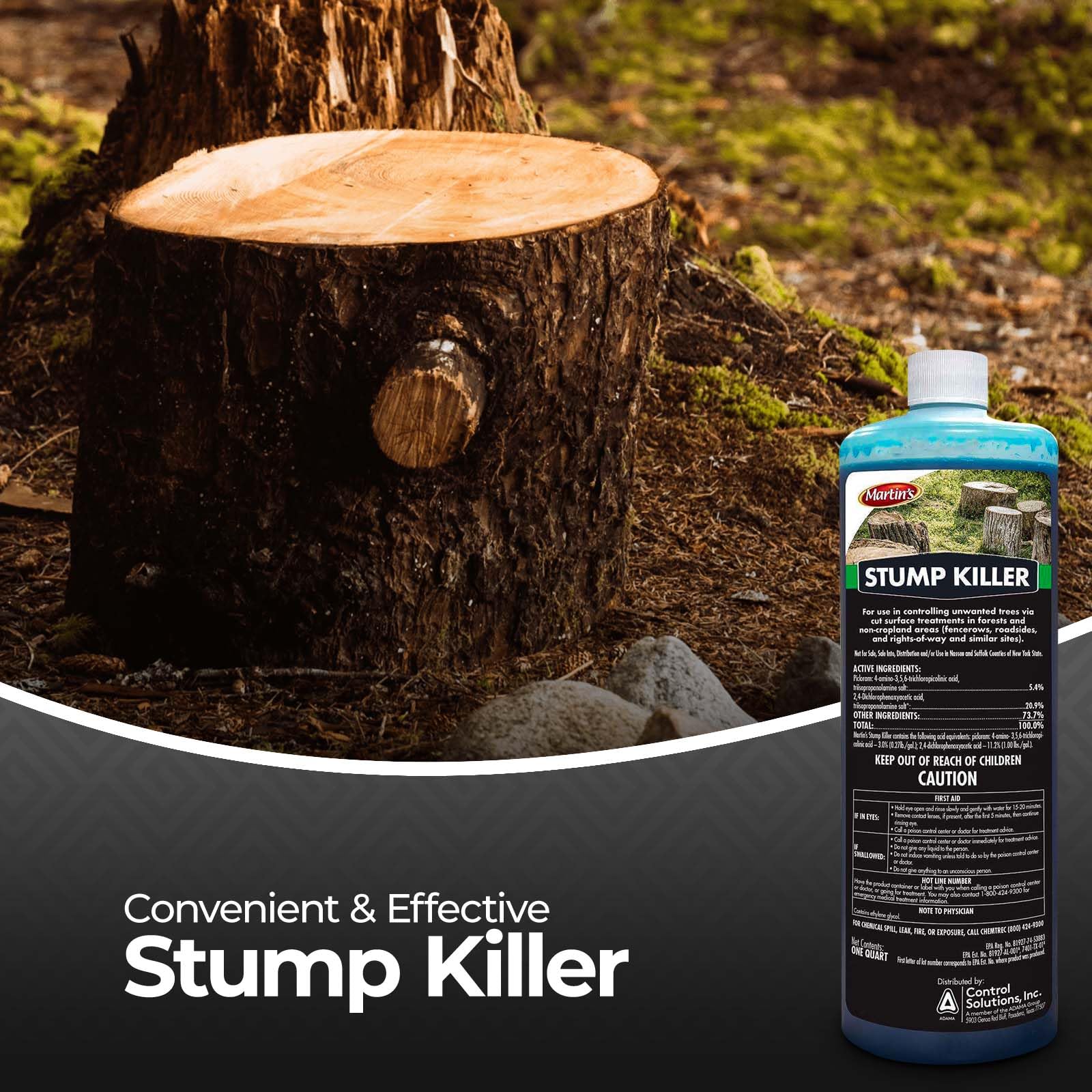 OMNI DEPOT Martin Stump Killer label closeup showing clear usage directions.