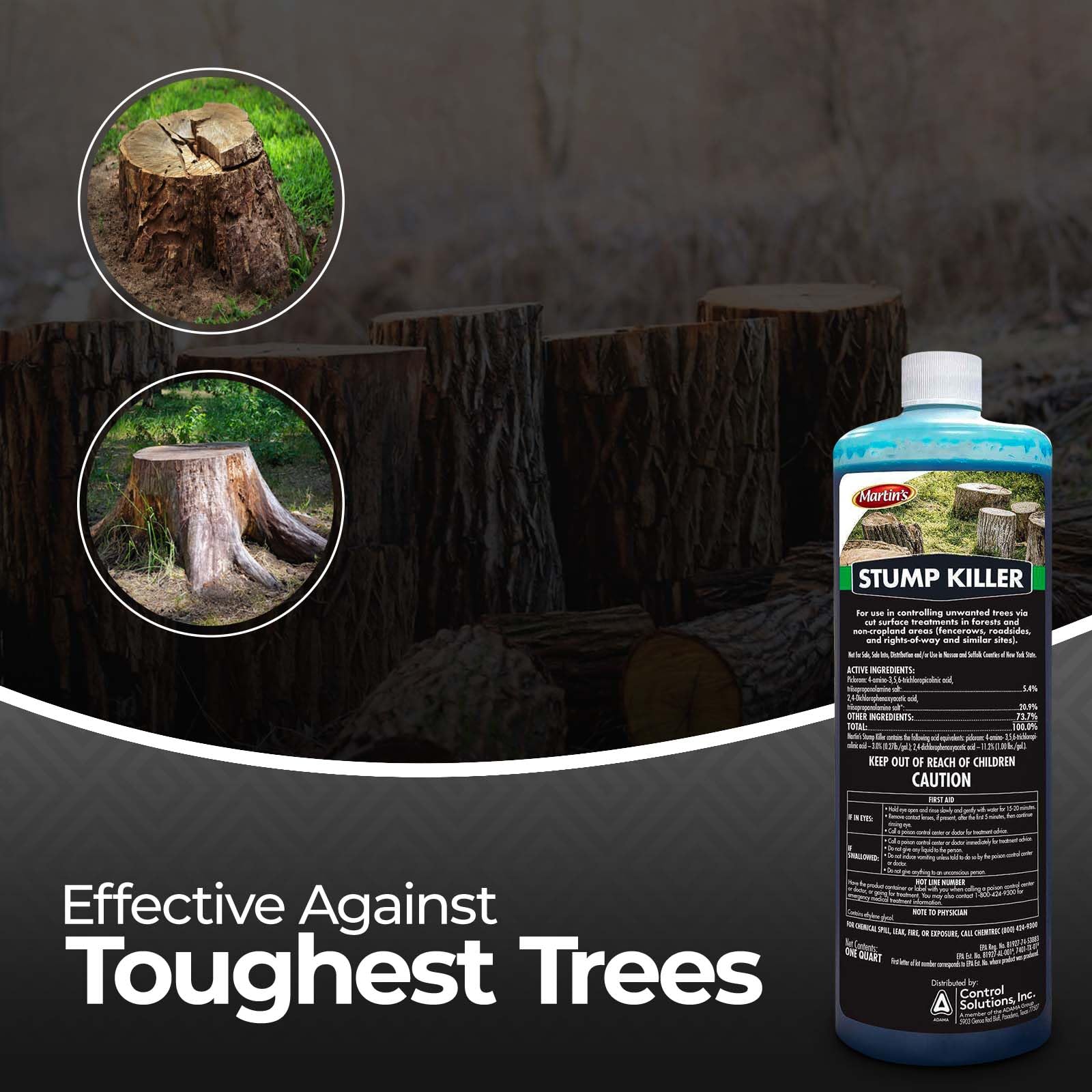 OMNI DEPOT Martin Stump Killer penetrates roots to reduce future stump sprouts.