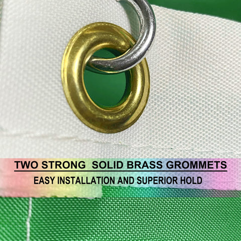 Omnisexual embroidered clover leaf flag highlighting precise stitching and color