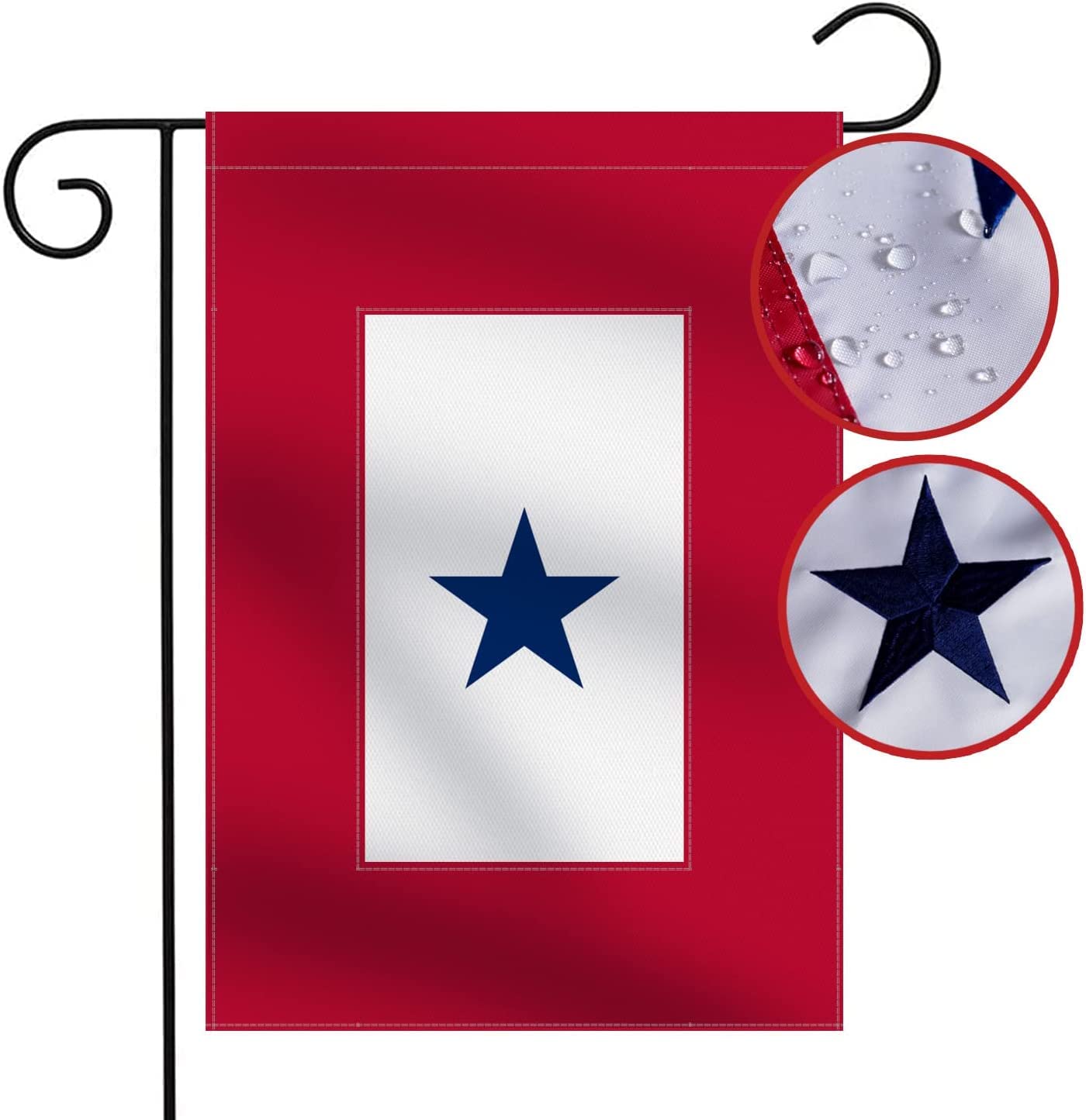 Omnisexual embroidered blue star flag for durable patriotic garden display.