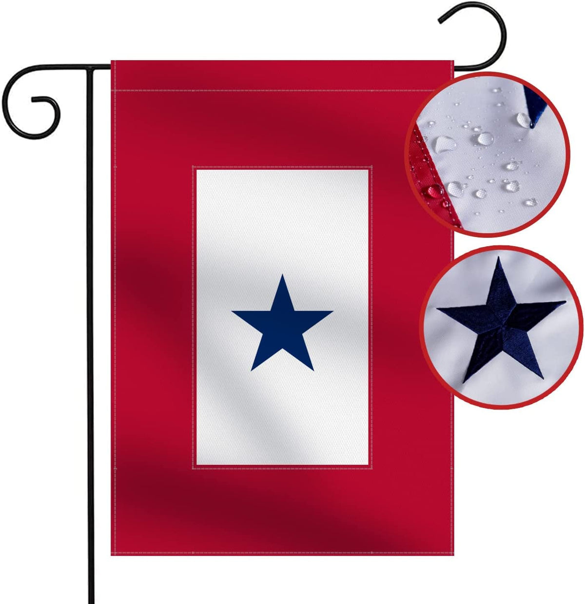 Omnisexual embroidered blue star flag for durable patriotic garden display.
