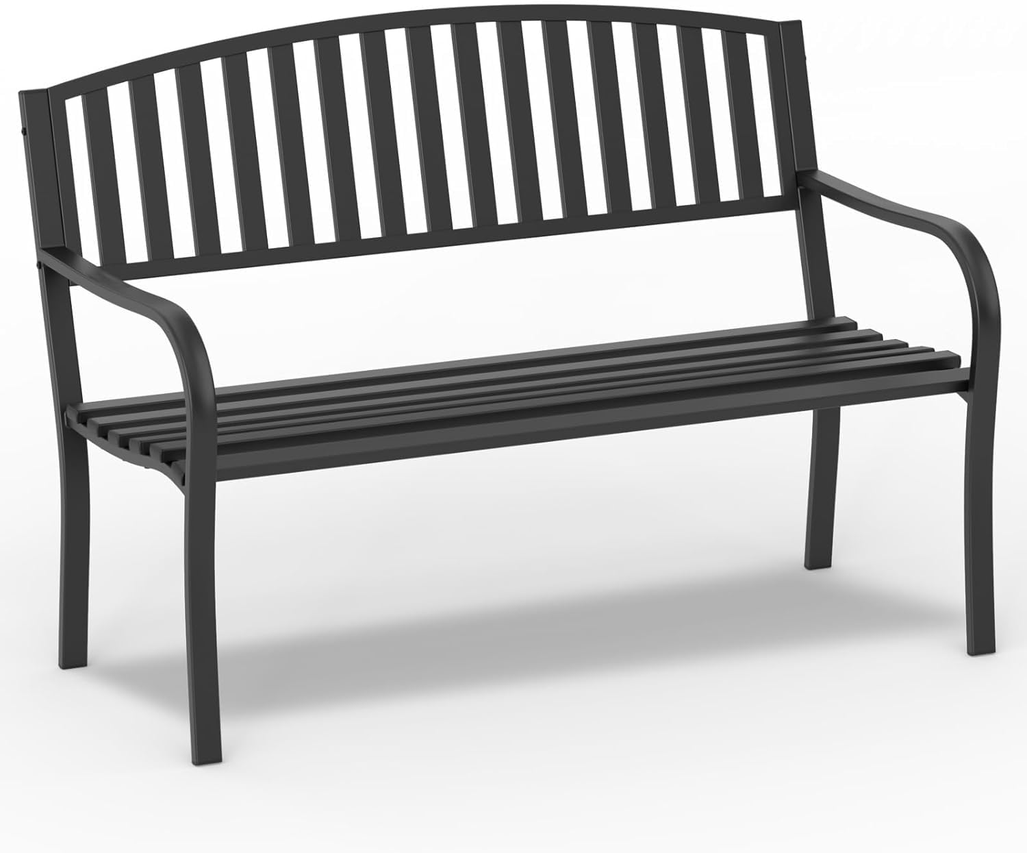 On Shine 50-inch outdoor bench front view showing a sturdy metal frame for durable seating