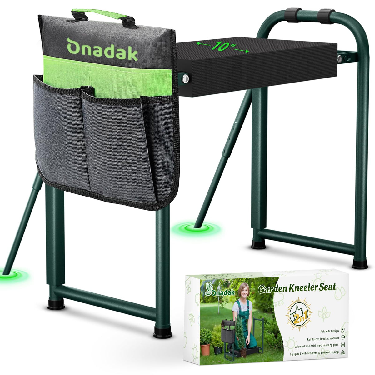 Onadak heavy-duty garden kneeler frame provides a stable base for gardening tasks.