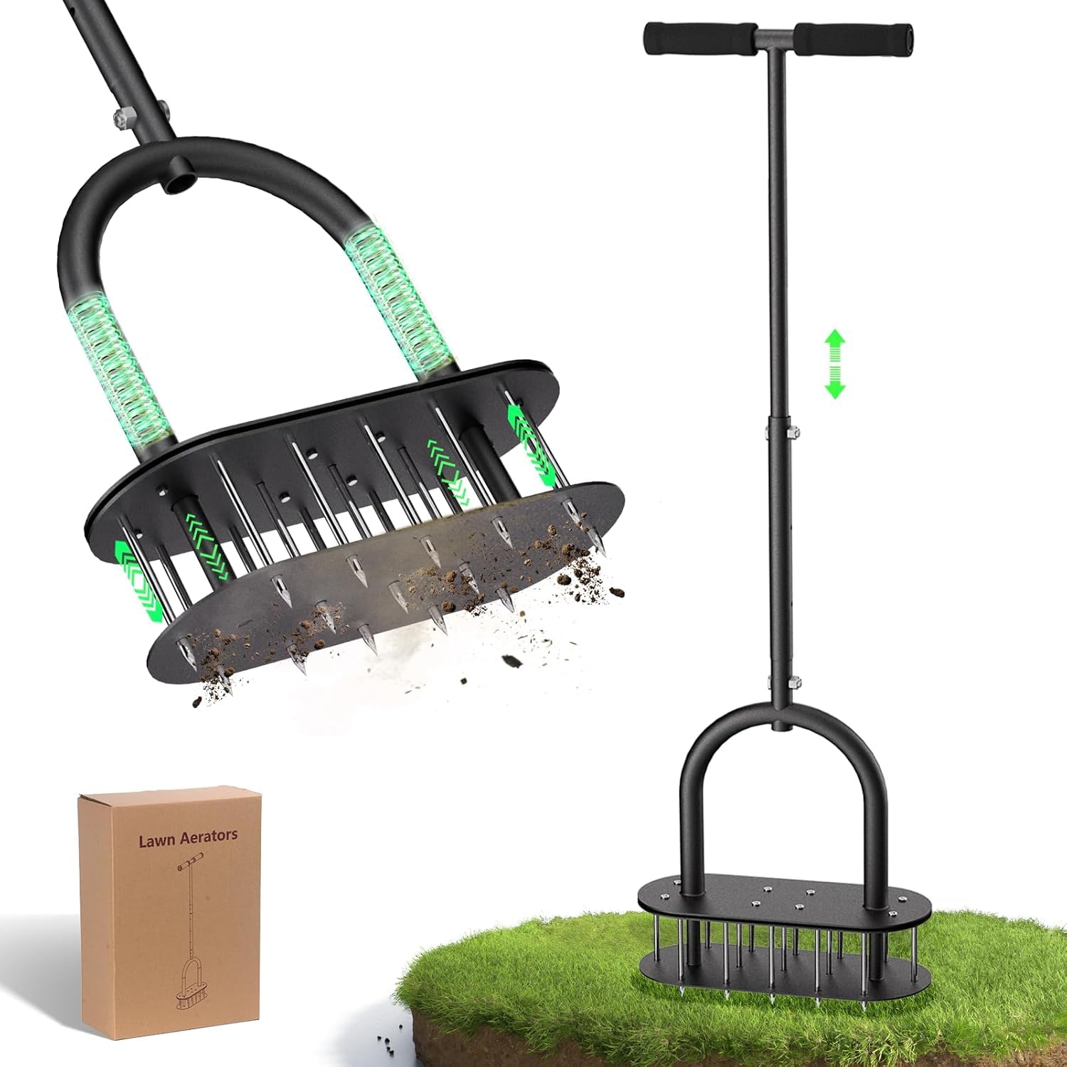 Onadak lawn aerator with 15 spikes for deep soil penetration and efficient aeration.