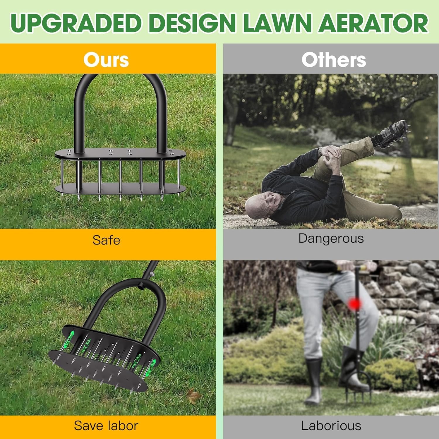 Onadak lawn aerator T-handle offers comfortable, non-slip grip.