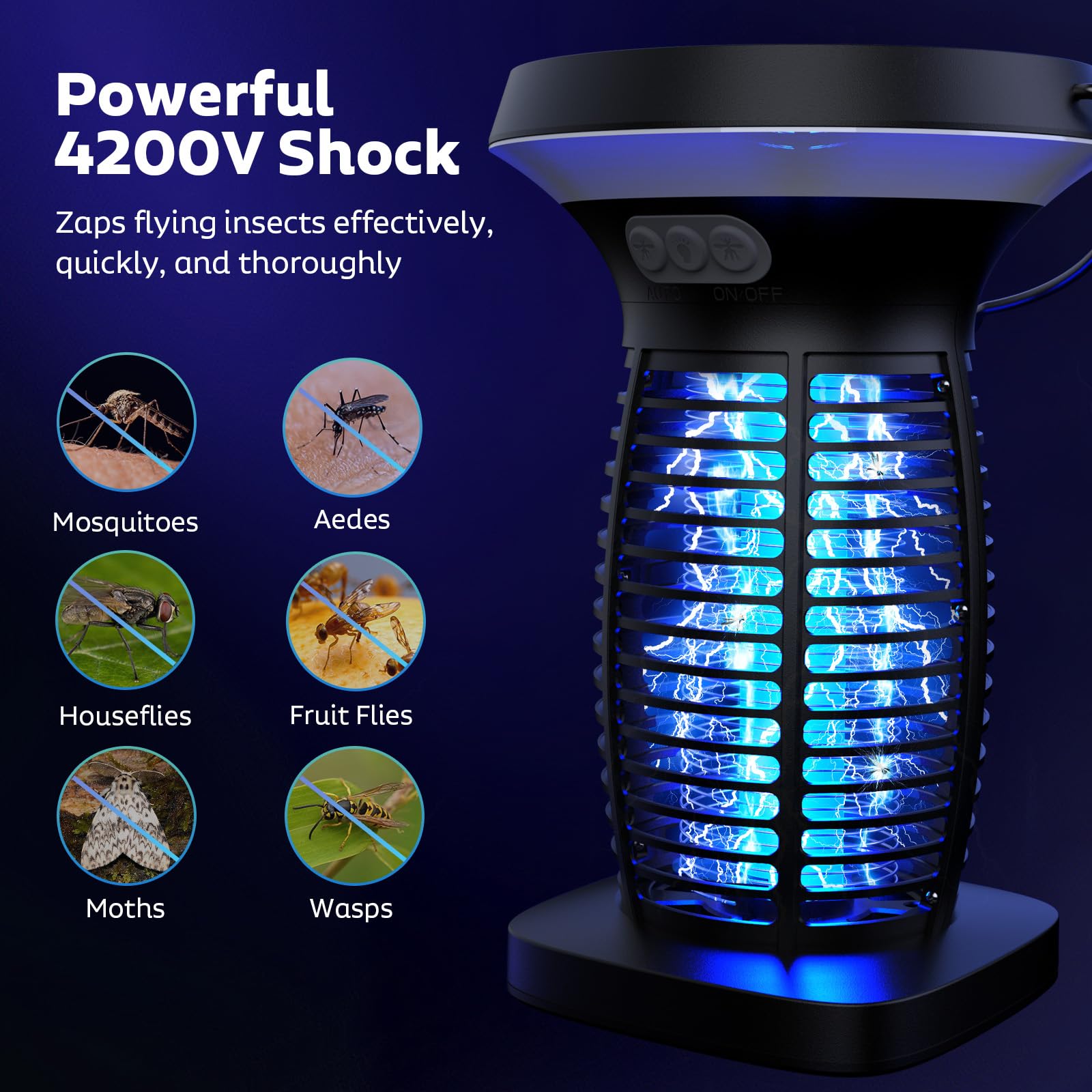 OnBeam 4200V grid visible on the zapper for quick insect capture.