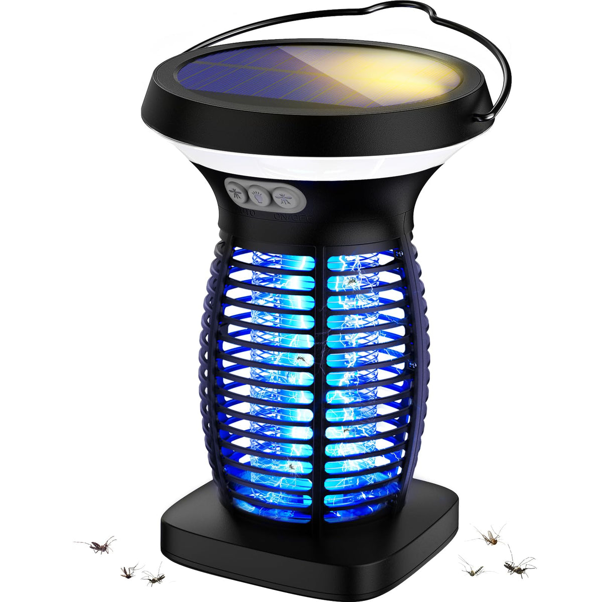 OnBeam solar bug zapper outdoors with 360° coverage for pests.