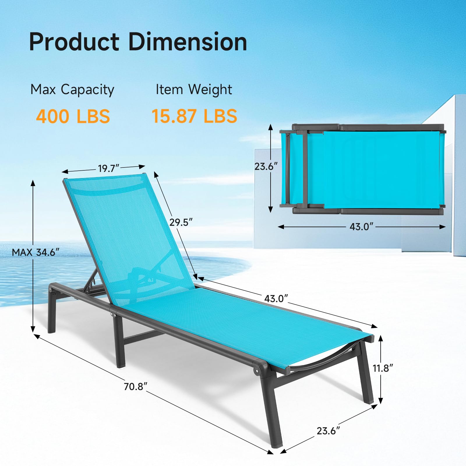 ONBRILL assembly-free outdoor chaise lounge ready to use straight from the box
