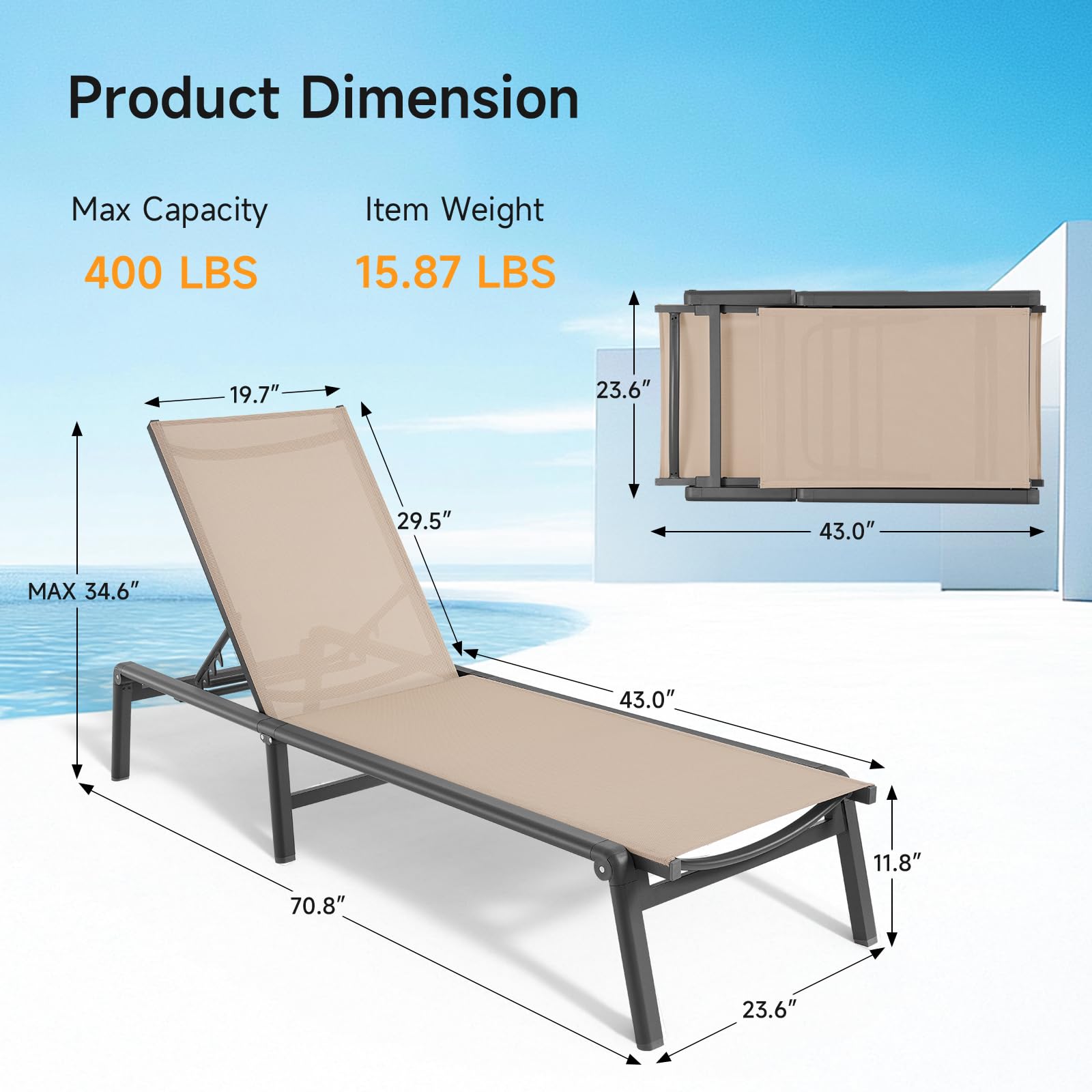 ONBRILL chaise lounge backrest adjustment for comfortable positions