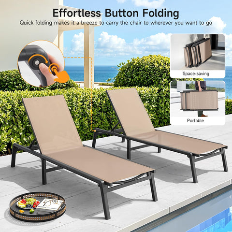 ONBRILL aluminum chaise lounge side view showing profile and stability