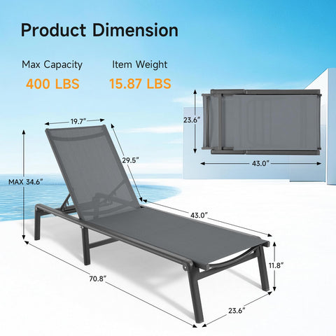 ONBRILL chaise lounge backrest 5-position for customizable comfort