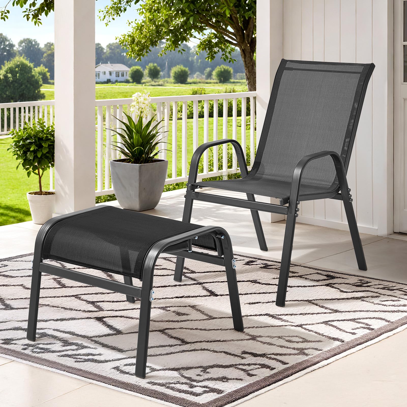 ONBRILL footrest with sturdy frame provides stable outdoor placement.