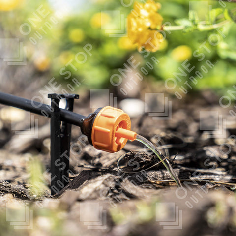 One Stop Outdoor UV resistant 4 GPH emitter demonstrates durable irrigation components.