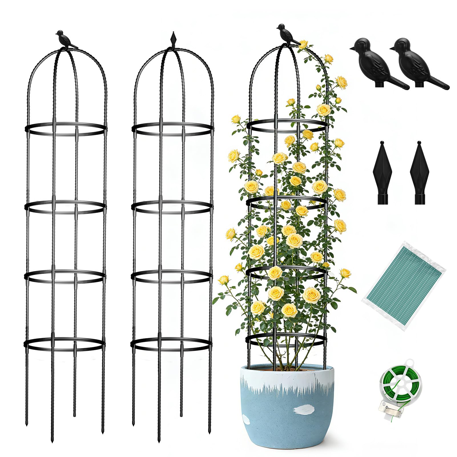 ONEANU Obelisk Trellis stands 6ft tall, providing sturdy vertical support for climbing plants.