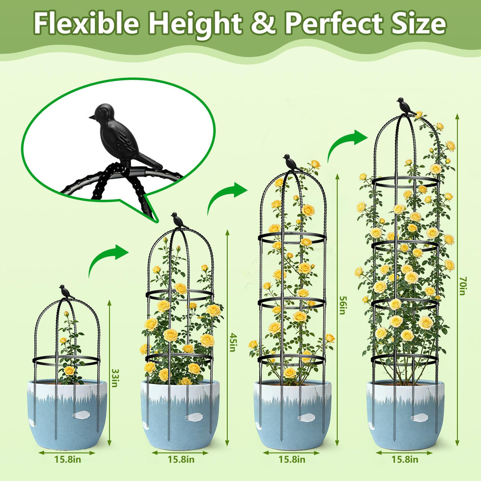 ONEANU Obelisk Trellis in a pot setup steadies climbing vines on balconies.