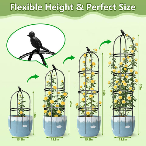 ONEANU Obelisk Trellis in a pot setup steadies climbing vines on balconies.