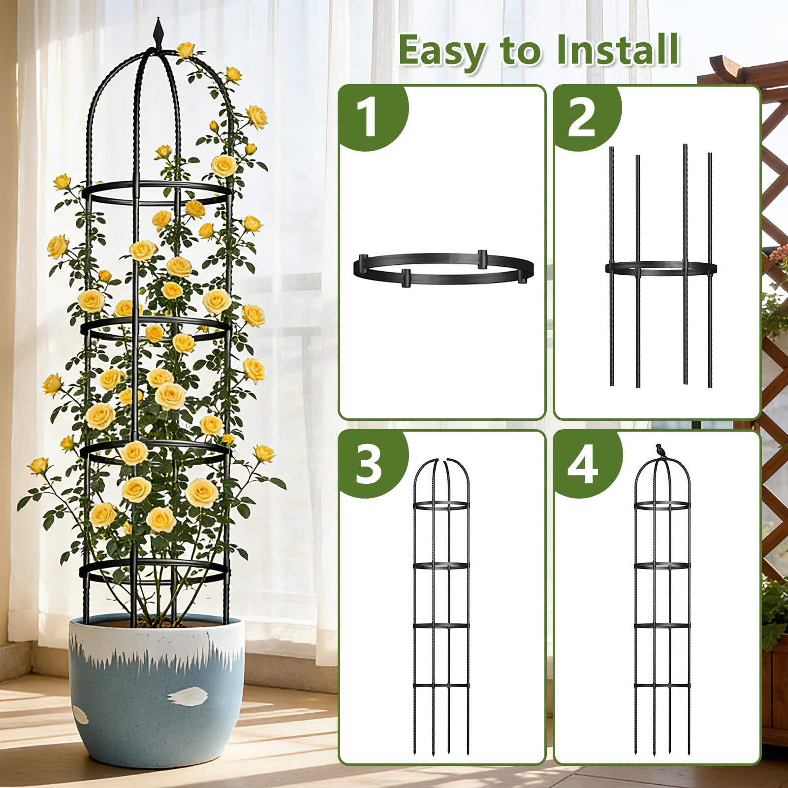 ONEANU Obelisk Trellis is ideal for roses and morning glories climbing upward.