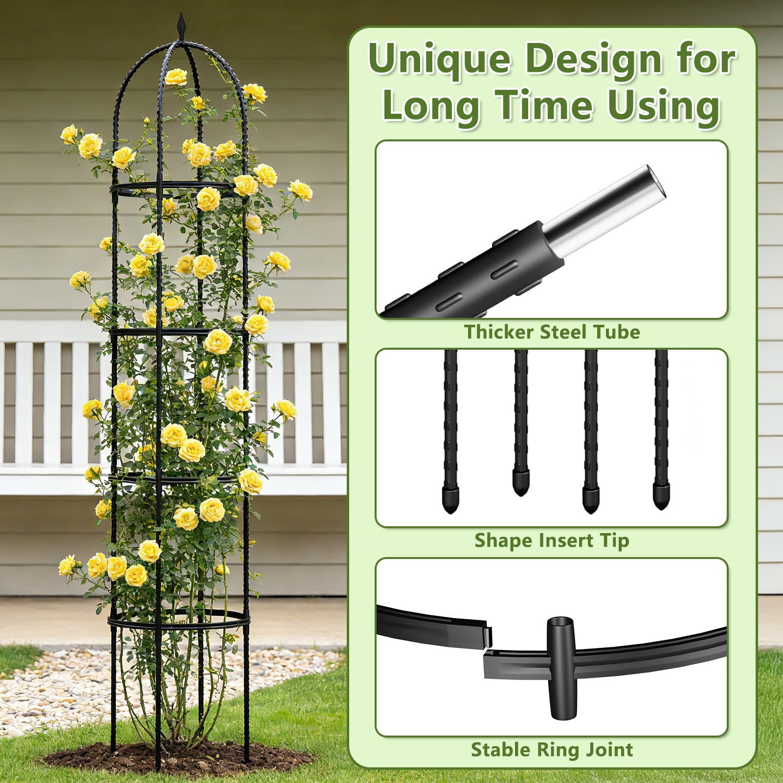 ONEANU Obelisk Trellis features rustproof coating that resists sun fading.